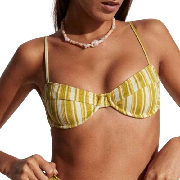 Faithfull the Brand Farrah Bikini Top Temara Multi Green Stripe 6/Medium NWT - Picture 1 of 9